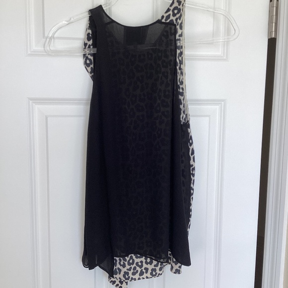 3.1 Phillip Lim Silk Leopard Print Solid Black Chiffon Combo Sleeveless Top Sz 4 - Picture 3 of 9